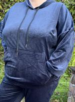DNY - Velour Hætte Bluse, Navy
